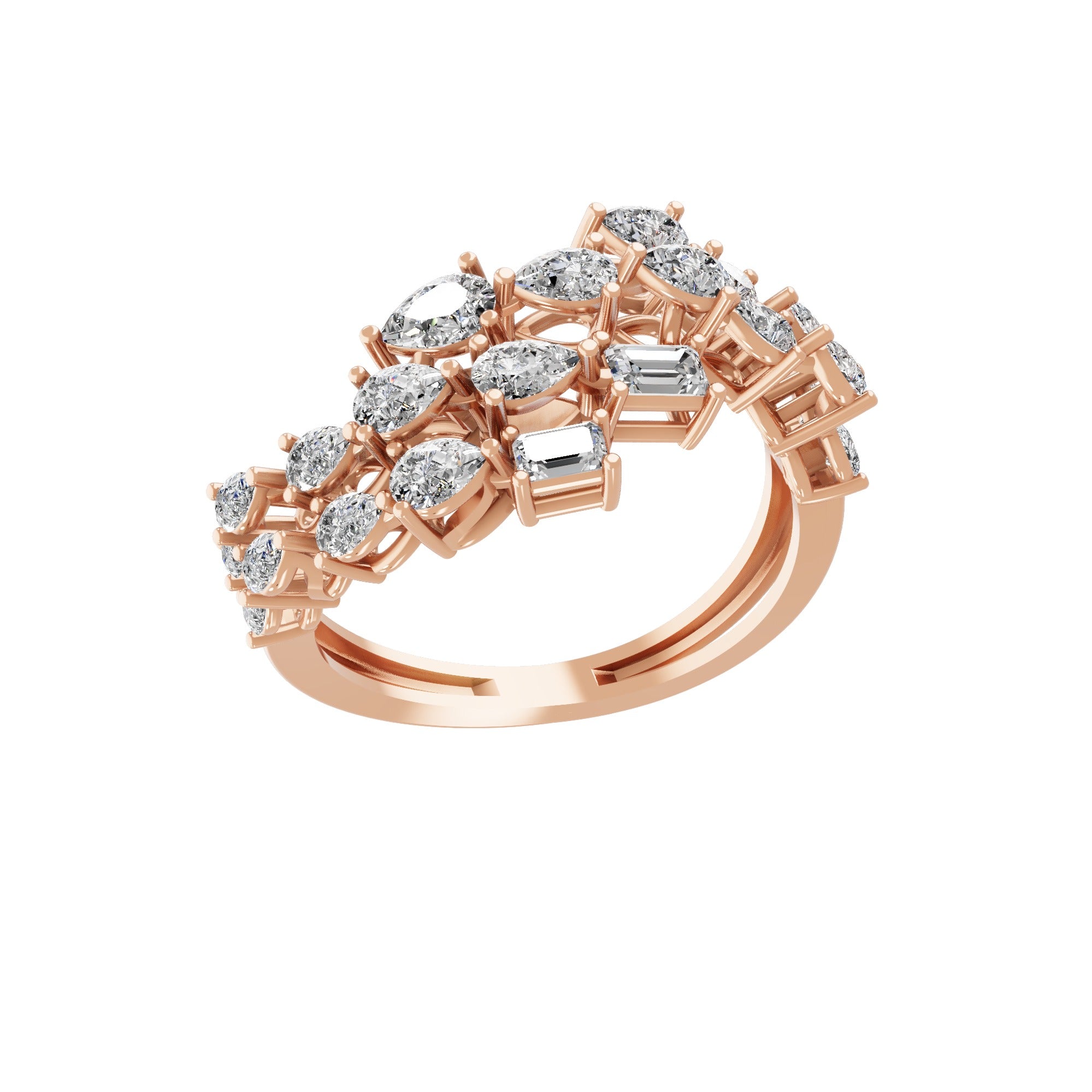 Multi Shape 1.45 Ct Lab Grown Diamond Bypass Ring 14k Fine Gold