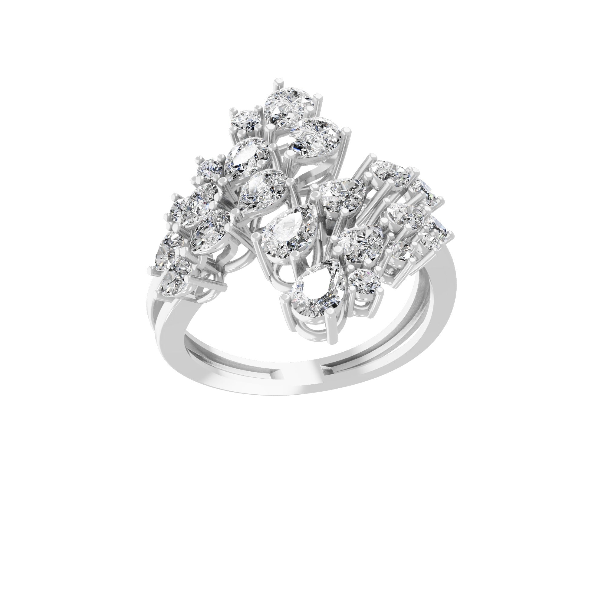 Pear Round Lab Grown Diamond Crisscross Floral Band Ring 1.95 Ct 14k Fine Gold