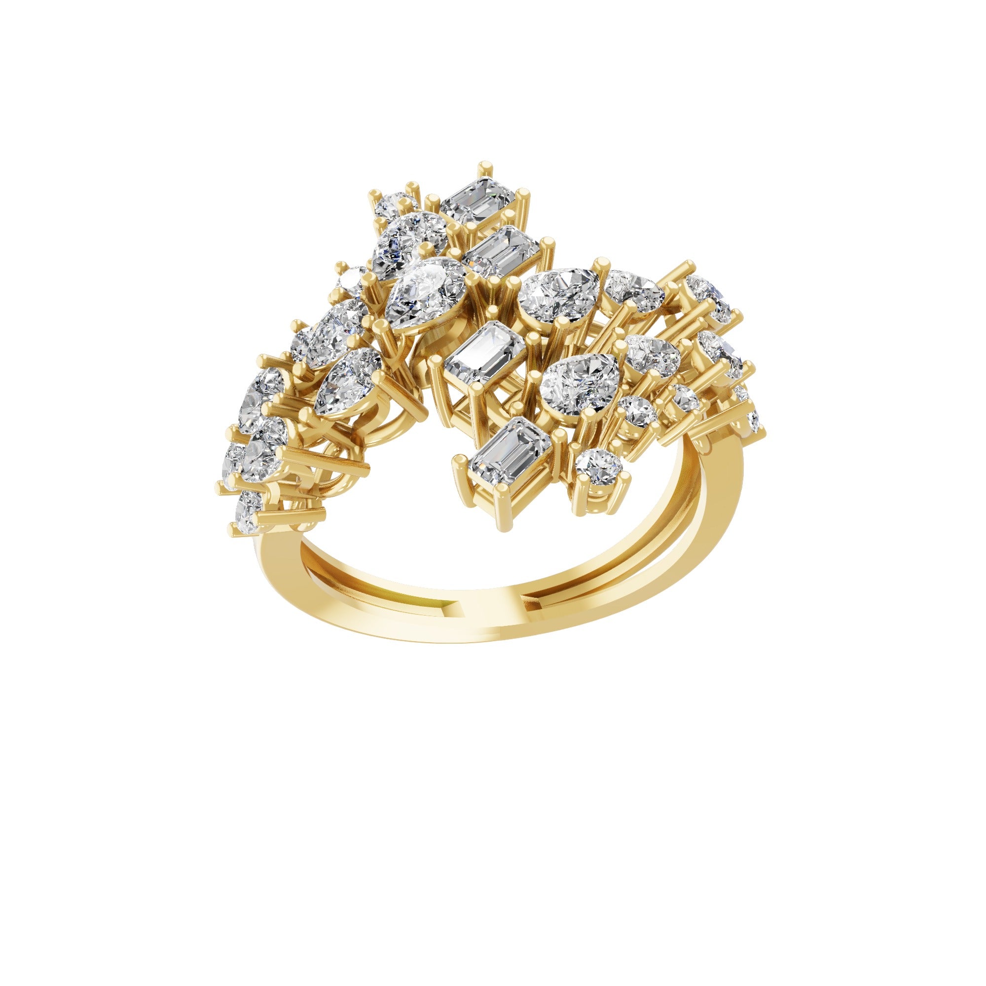 14k Fine Gold Lab Grown Diamond Multi Shaped 1.87Ct Prong Setting Bypass Ring