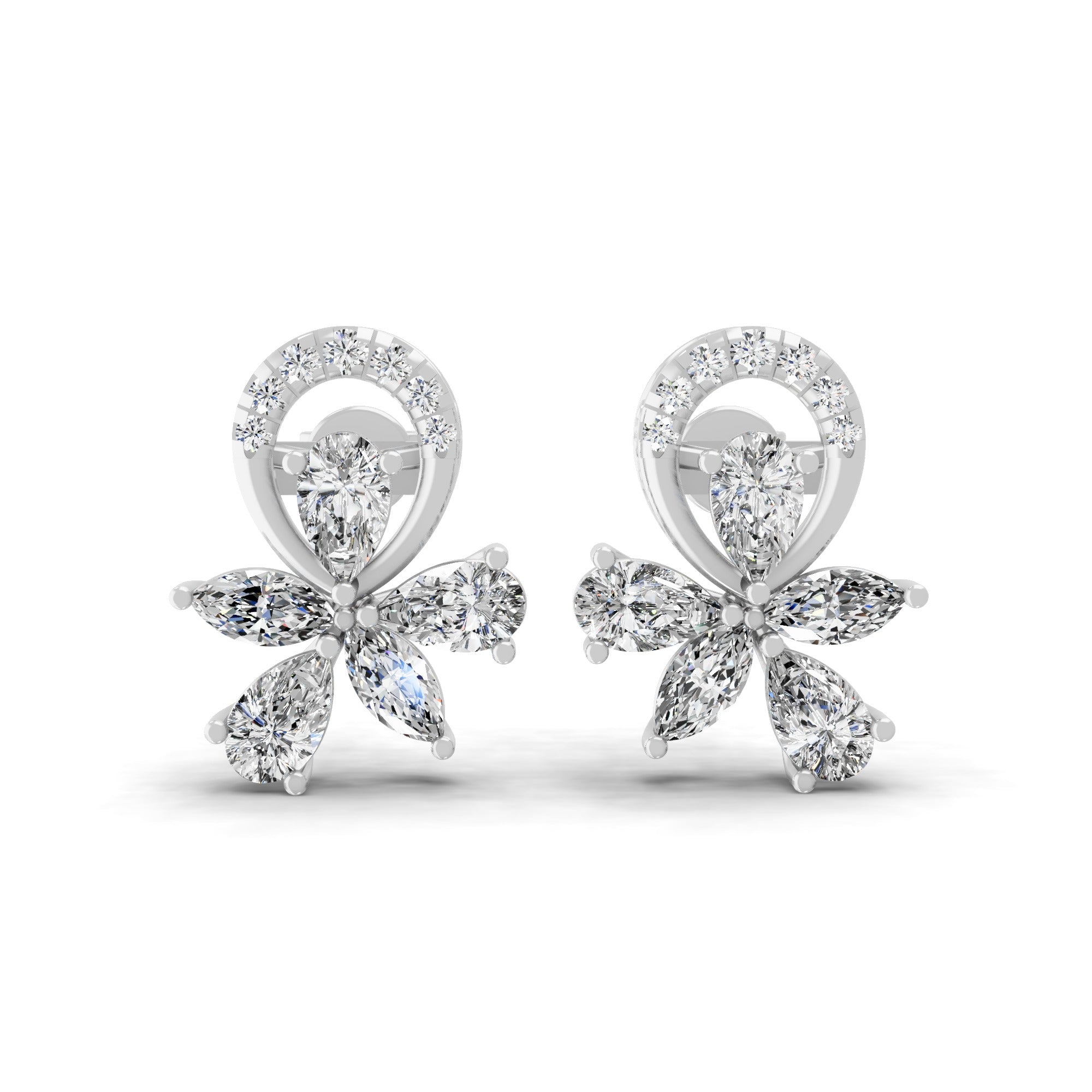 14K Fine Gold Cluster Stud Earrings Lab Grown Diamond 2.32Ct