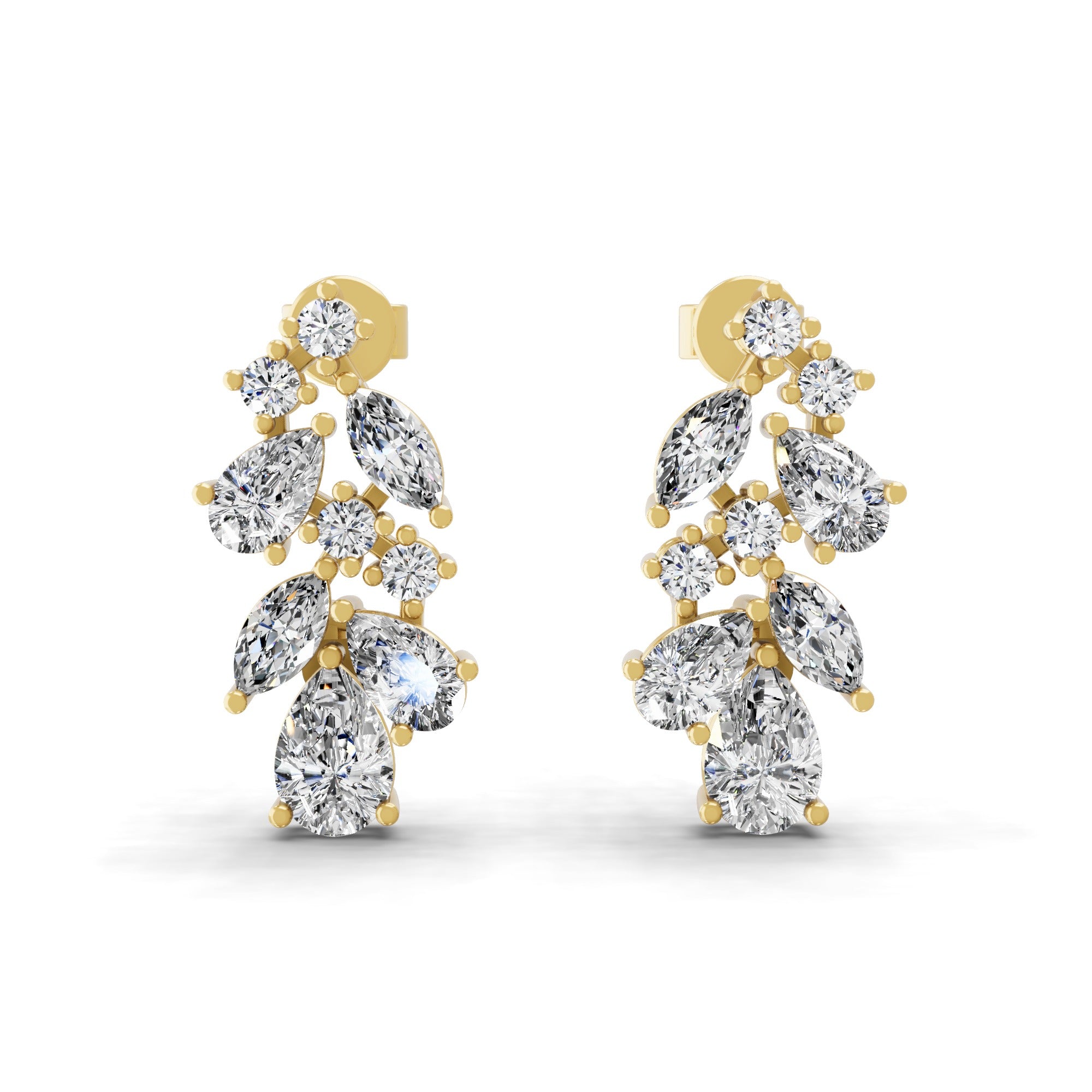 14K Gold Cluster Drop Earrings Round and Pear Shaped 2.94Ct Lab Grown Diamonds