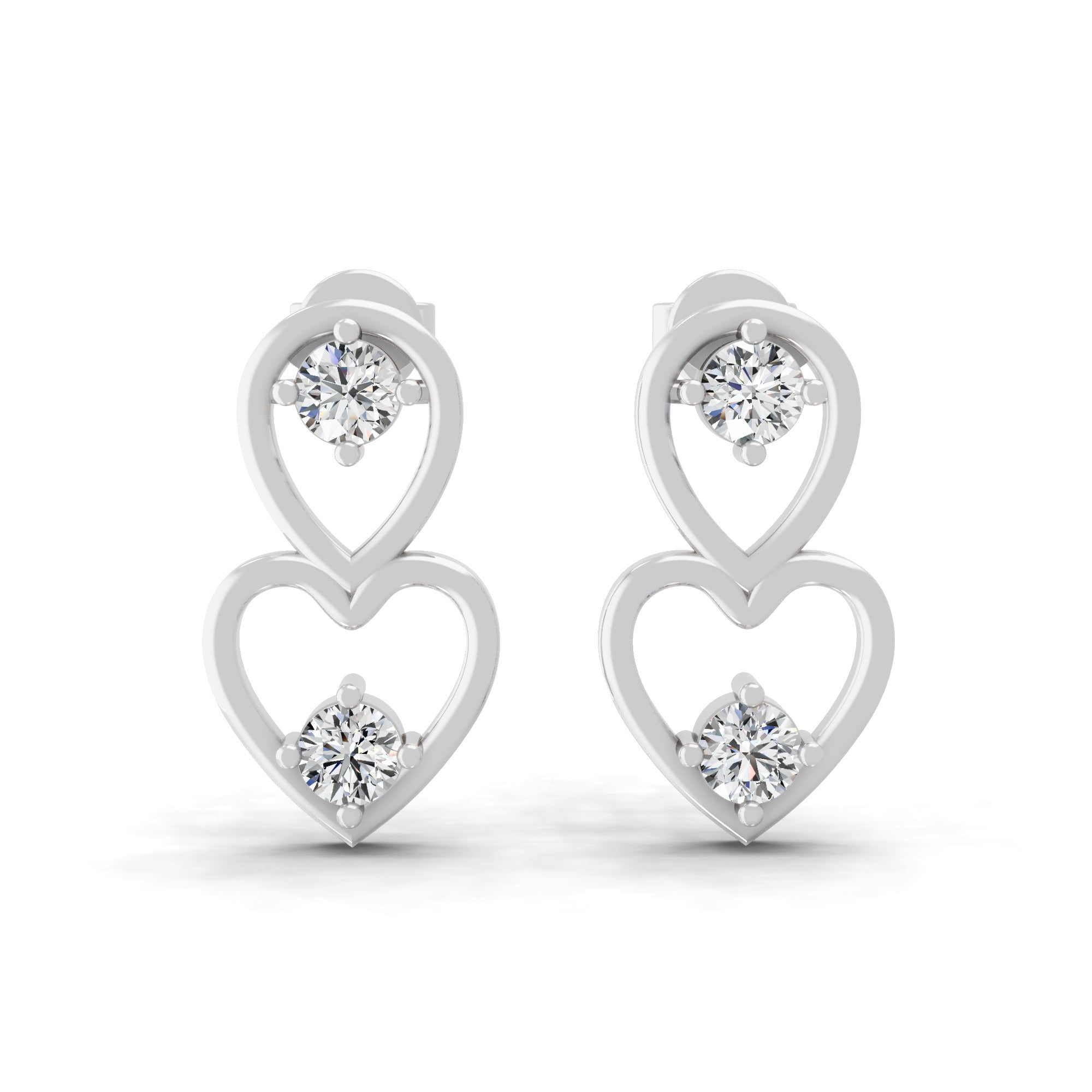 Heart Drop Stud Earrings 14K Fine Gold 0.40Ct Lab Grown Diamond