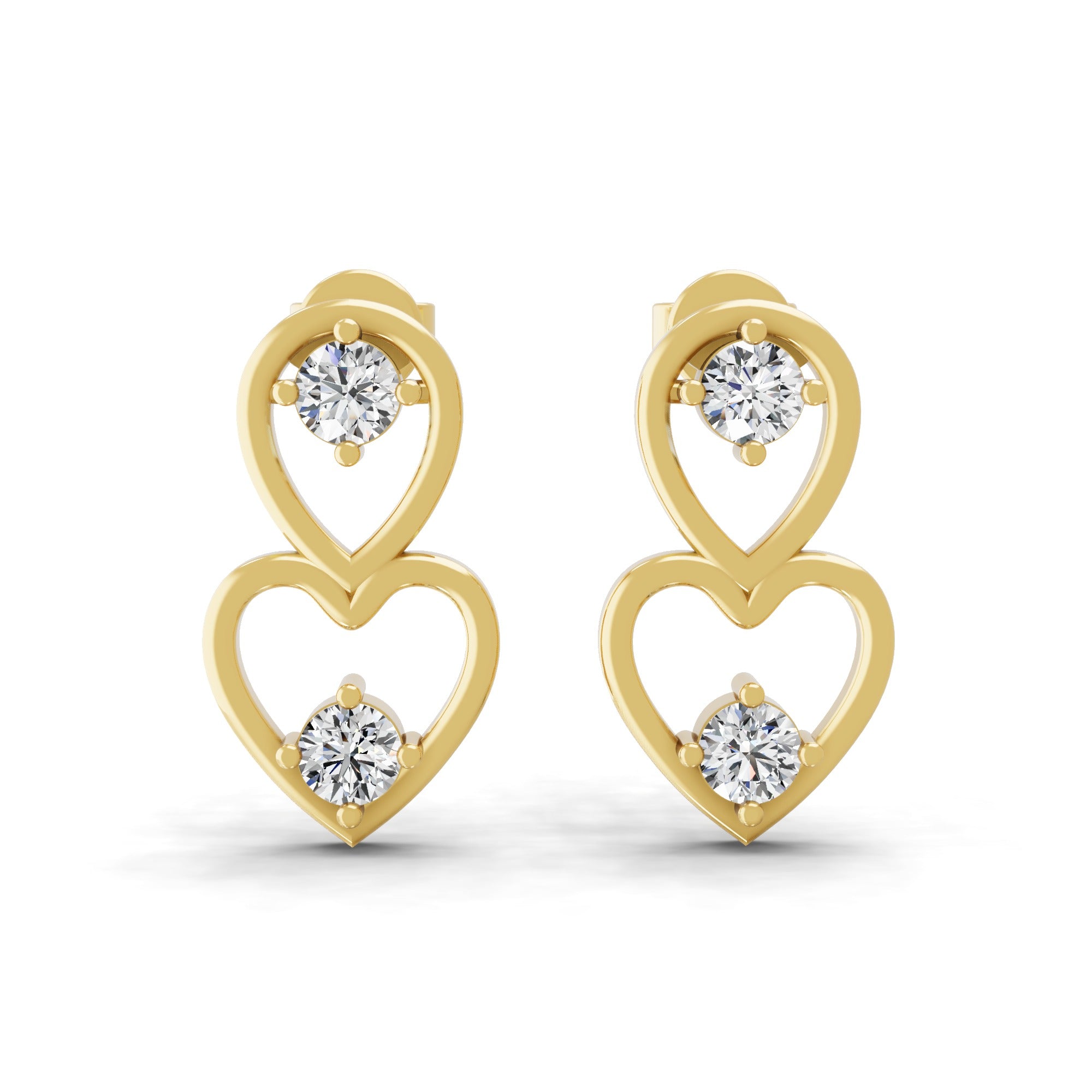 Heart Drop Stud Earrings 14K Fine Gold 0.40Ct Lab Grown Diamond