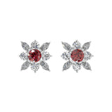 Round Ruby Marquise Cut Lab Grown Diamond 5.05Ct Stud Earrings 14K Fine Gold