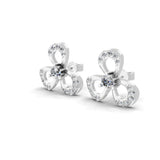 Three Clover Leaf Stud Earrings 14K Fine Gold 0.99Ct Lab Grown Diamond