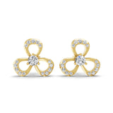 Three Clover Leaf Stud Earrings 14K Fine Gold 0.99Ct Lab Grown Diamond
