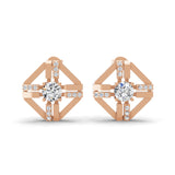 Geometric pavé Stud Earring 1.20Ct Lab Grown Diamond 14K Fine Gold