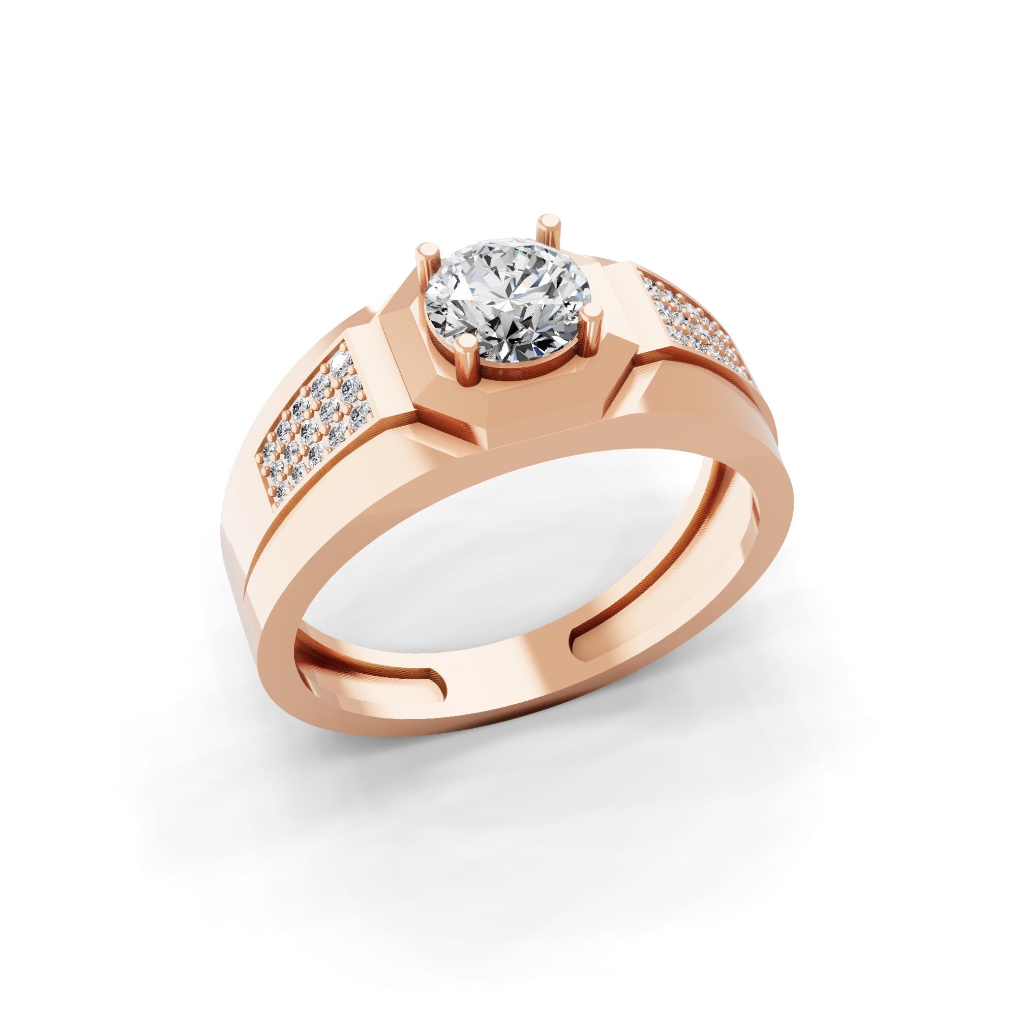 Pave Set Lab Grown Diamonds Round Cut 0.94Ct 14K Gold Engagement Ring