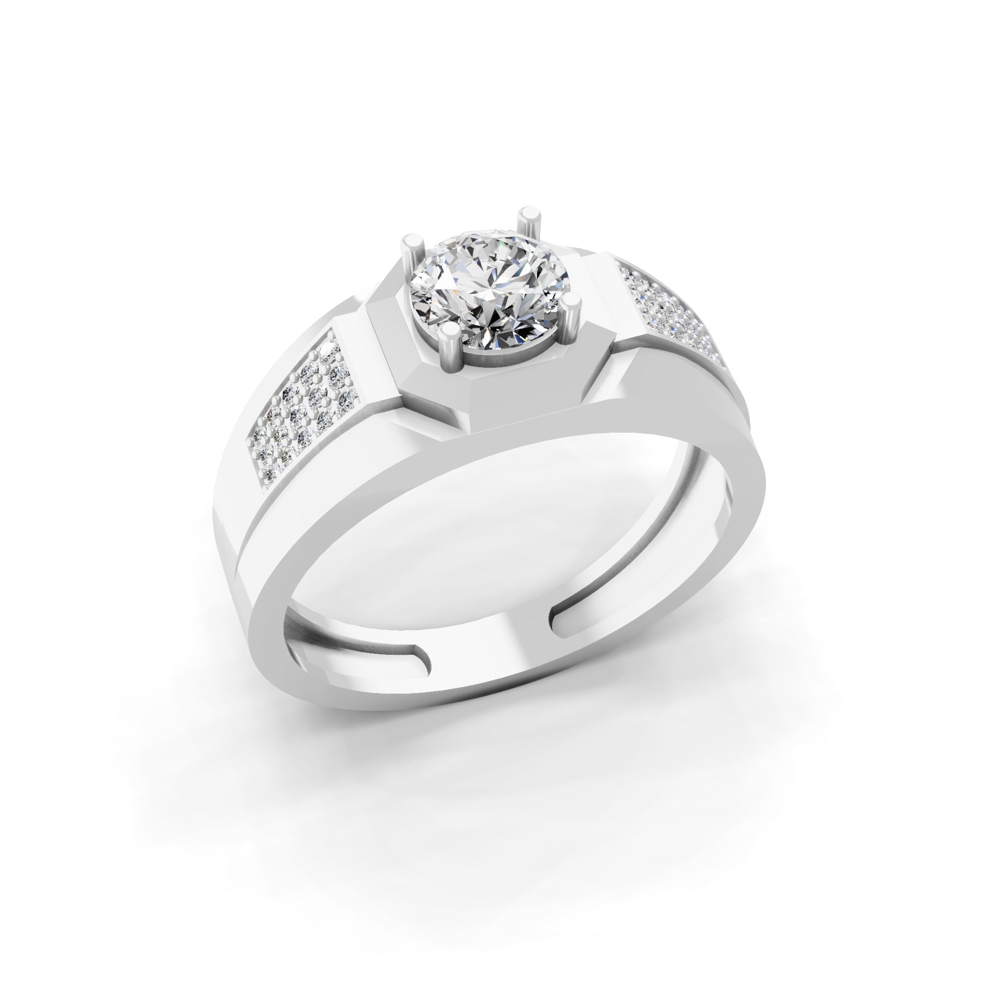 Pave Set Lab Grown Diamonds Round Cut 0.94Ct 14K Gold Engagement Ring