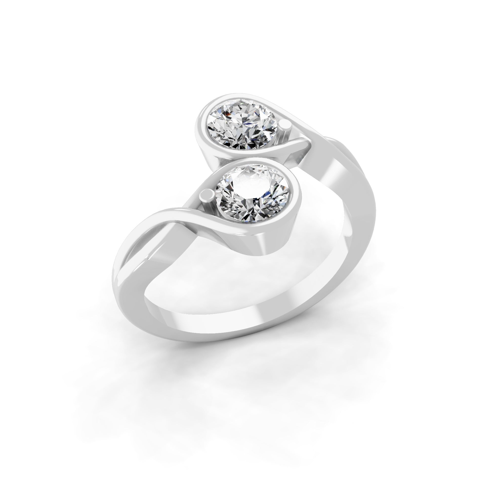 Two Stone Round Lab Grown Diamond Promise Ring 1.00Ct 14K Fine Gold