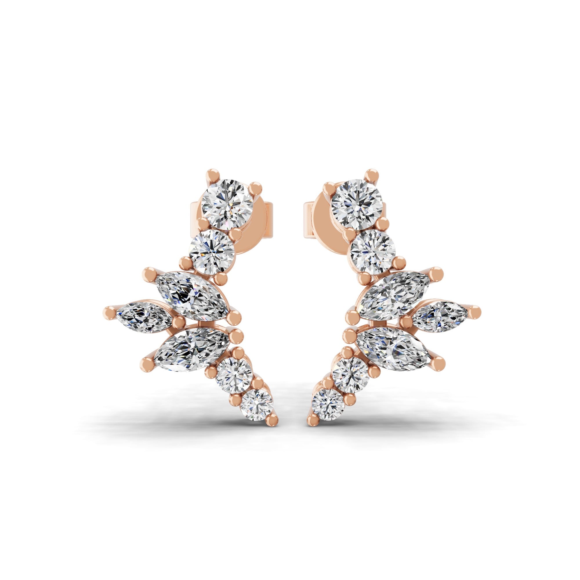 Marquise Round Cut 0.79Ct Lab Grown Diamond Stud Earrings 14K Fine Gold