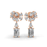 Lab Grown Diamond 14K Fine Gold Cluster Emerald Pear Cut Dangle Earrings 1.08Ct