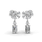 Lab Grown Diamond 14K Fine Gold Cluster Emerald Pear Cut Dangle Earrings 1.08Ct