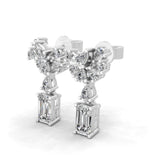 Lab Grown Diamond 14K Fine Gold Cluster Emerald Pear Cut Dangle Earrings 1.08Ct