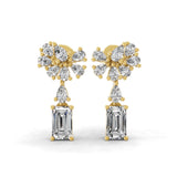 Lab Grown Diamond 14K Fine Gold Cluster Emerald Pear Cut Dangle Earrings 1.08Ct