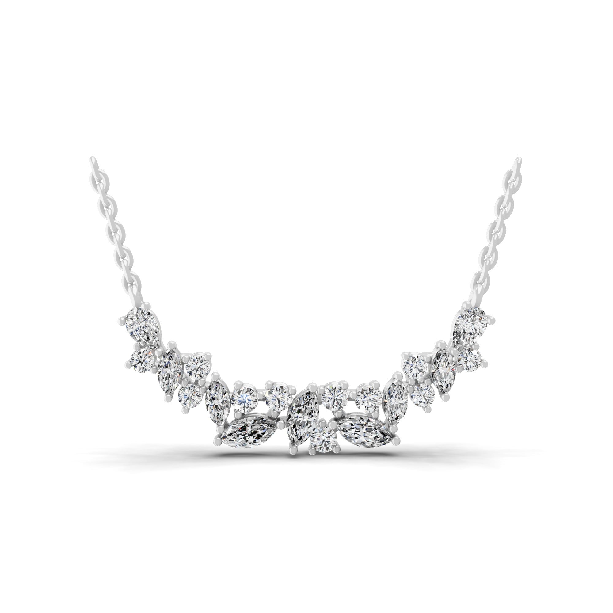 Floral Cluster Design Lab Grown Diamond 1.58Ct 14K Fine Gold Chain Necklace