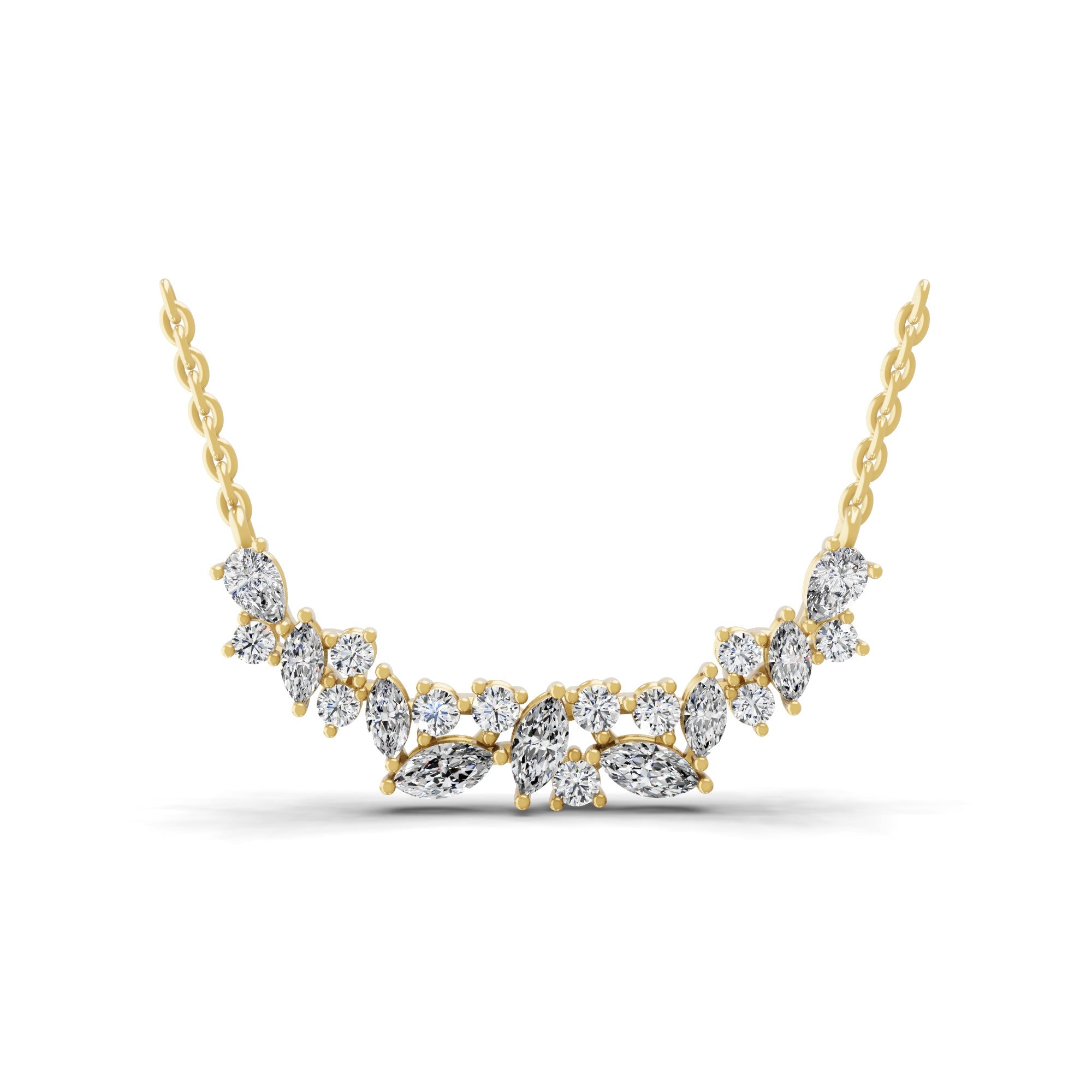 Floral Cluster Design Lab Grown Diamond 1.58Ct 14K Fine Gold Chain Necklace