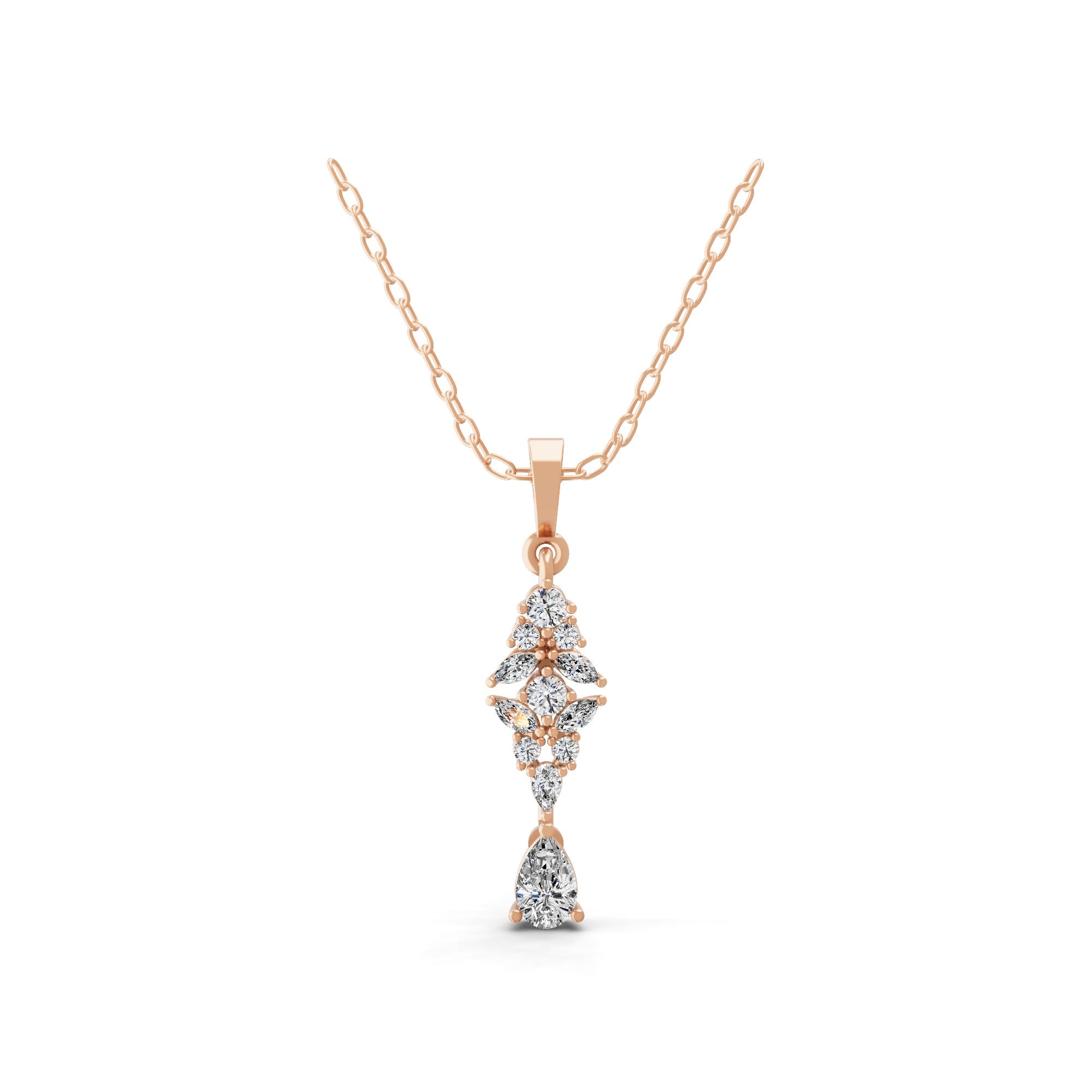 Graduated Style Pendant Necklace Lab Grown Diamond 0.84Ct 14K Fine Gold