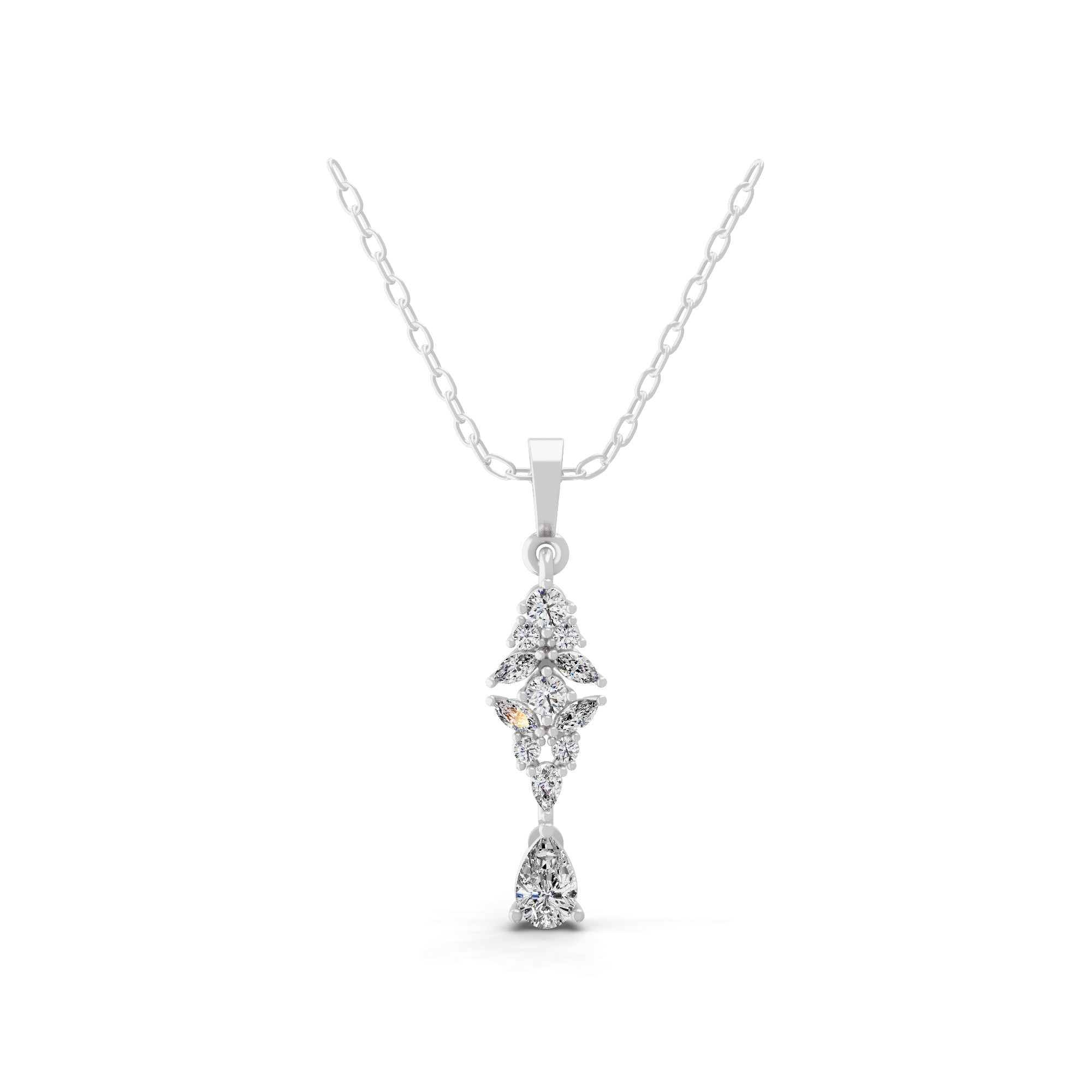 Graduated Style Pendant Necklace Lab Grown Diamond 0.84Ct 14K Fine Gold