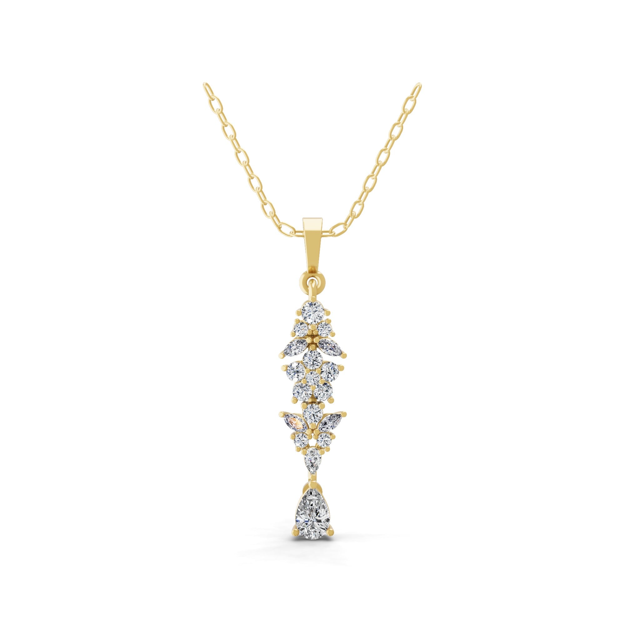 Multi Stone Art Dec Pendant Necklace 14K Fine Gold Lab Grown Diamond