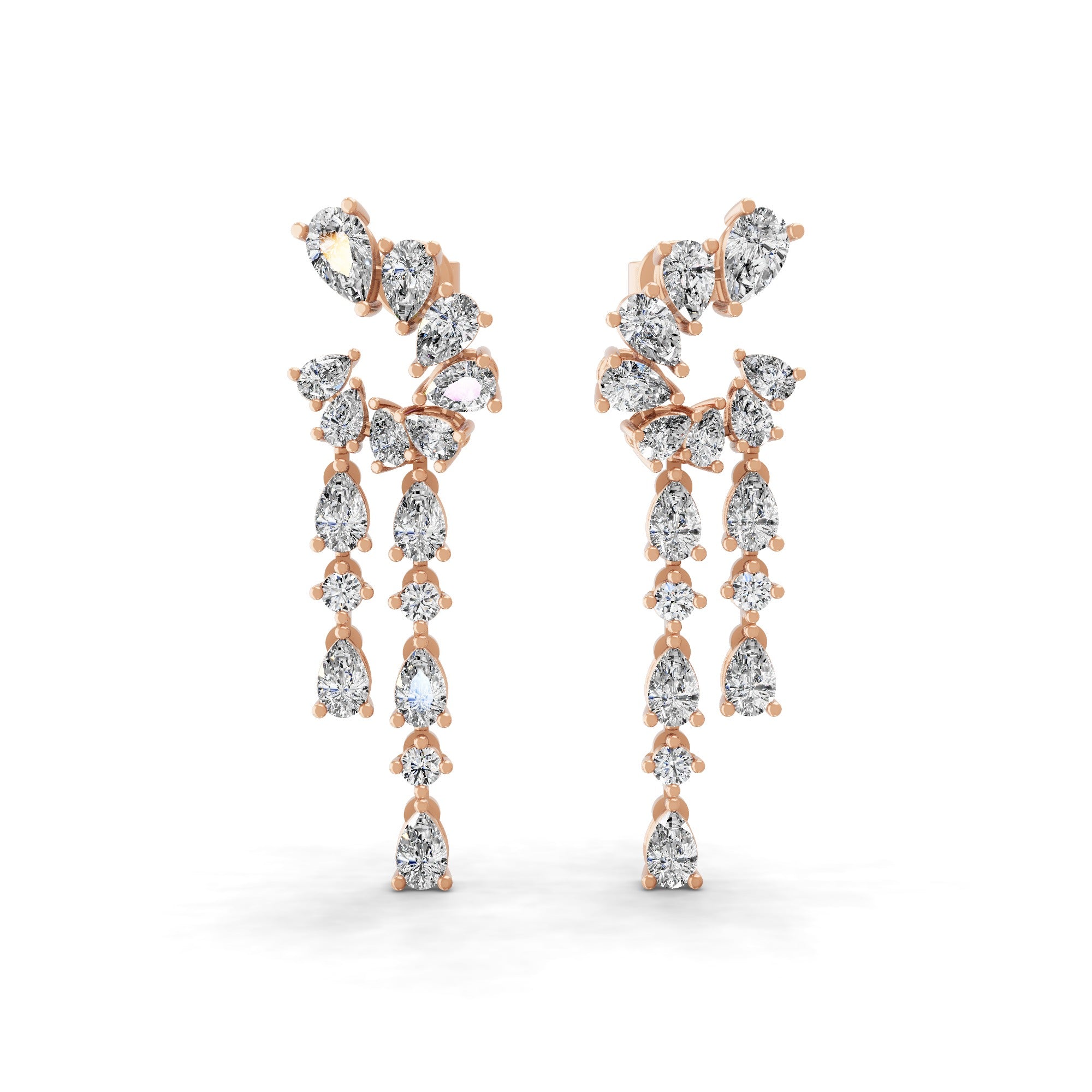 Lab Grown Diamond 3.16Ct Chandelier Earrings 14K Fine Gold Pear Round Cut