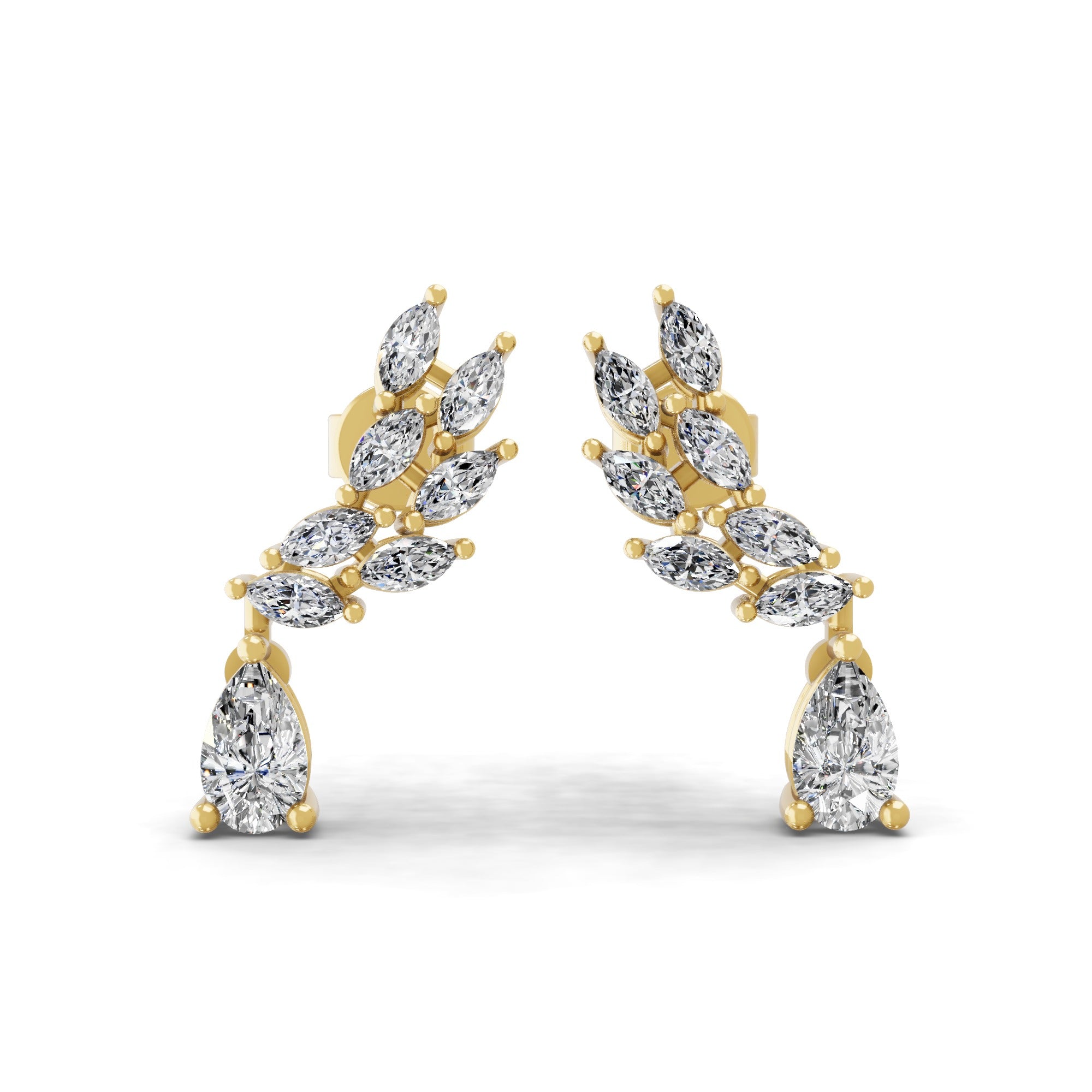 14K Fine Gold 1.31Ct Marquise Pear Lab Grown Diamond Stud Earrings