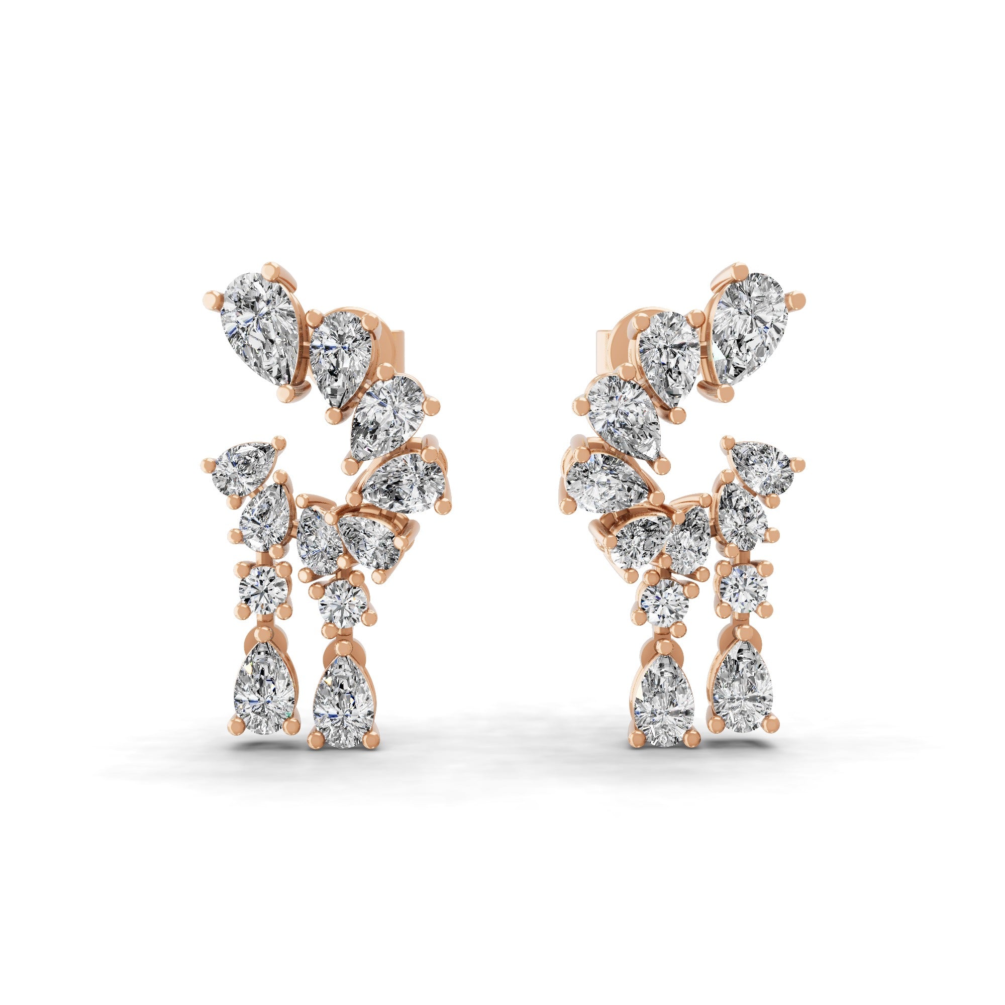 Waterfall Tear Drop Earrings 1.50Ct Lab Grown Diamond 14K Fine Gold