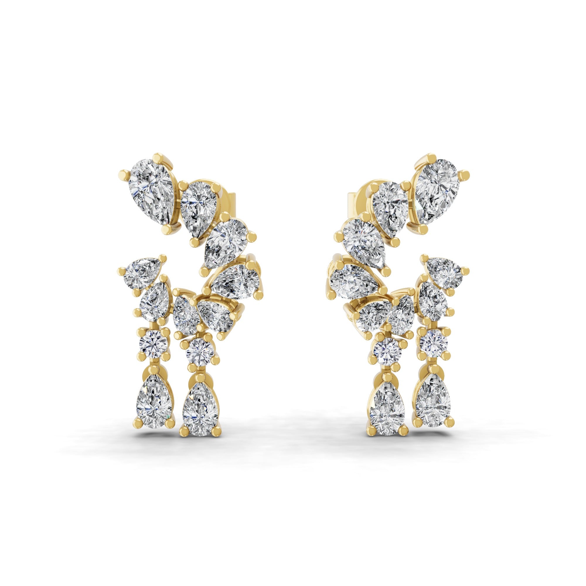 Waterfall Tear Drop Earrings 1.50Ct Lab Grown Diamond 14K Fine Gold