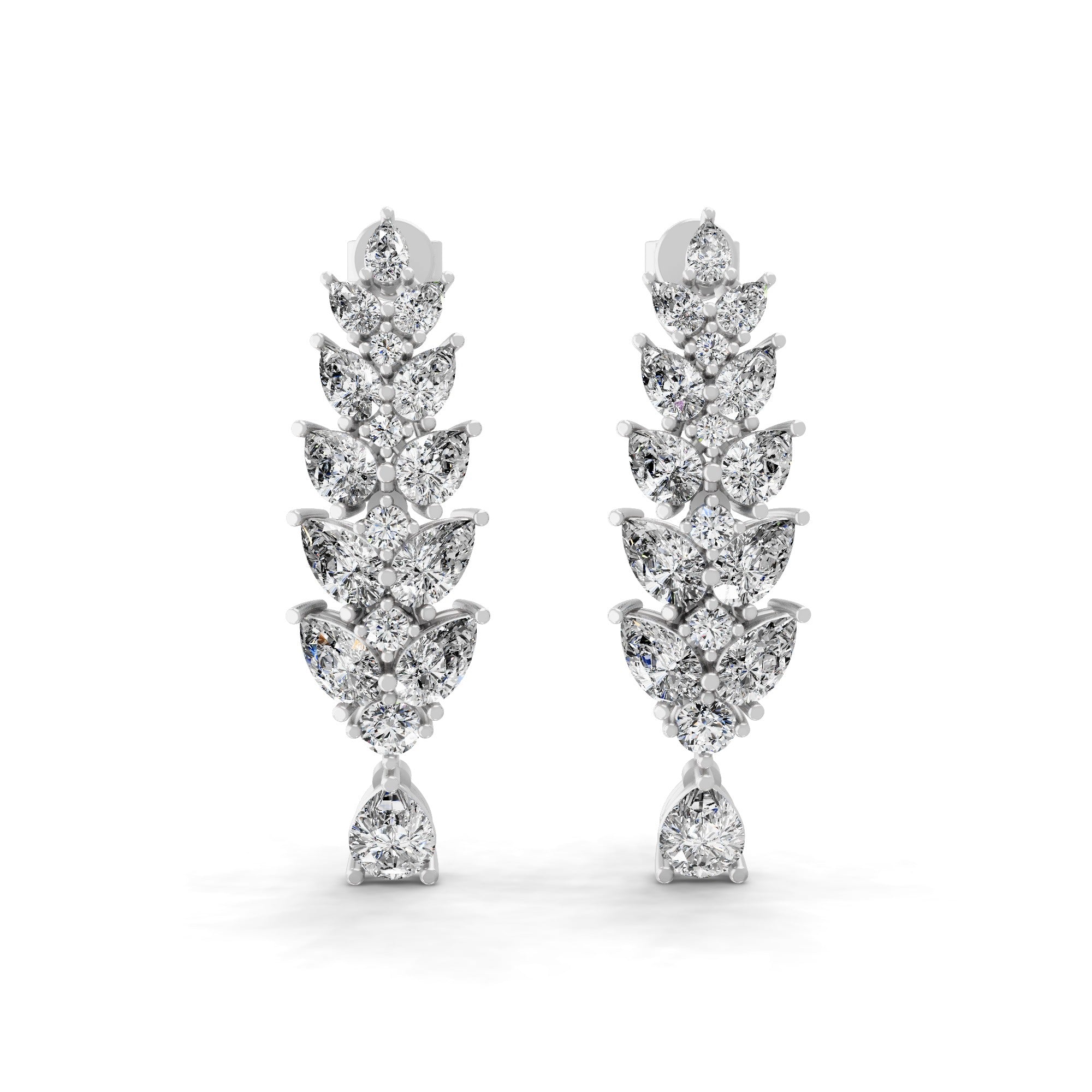 14K Fine Gold Cluster Leaf Dangle Earrings Lab Grown Diamond 4.51Ct