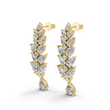 14K Fine Gold Cluster Leaf Dangle Earrings Lab Grown Diamond 4.51Ct
