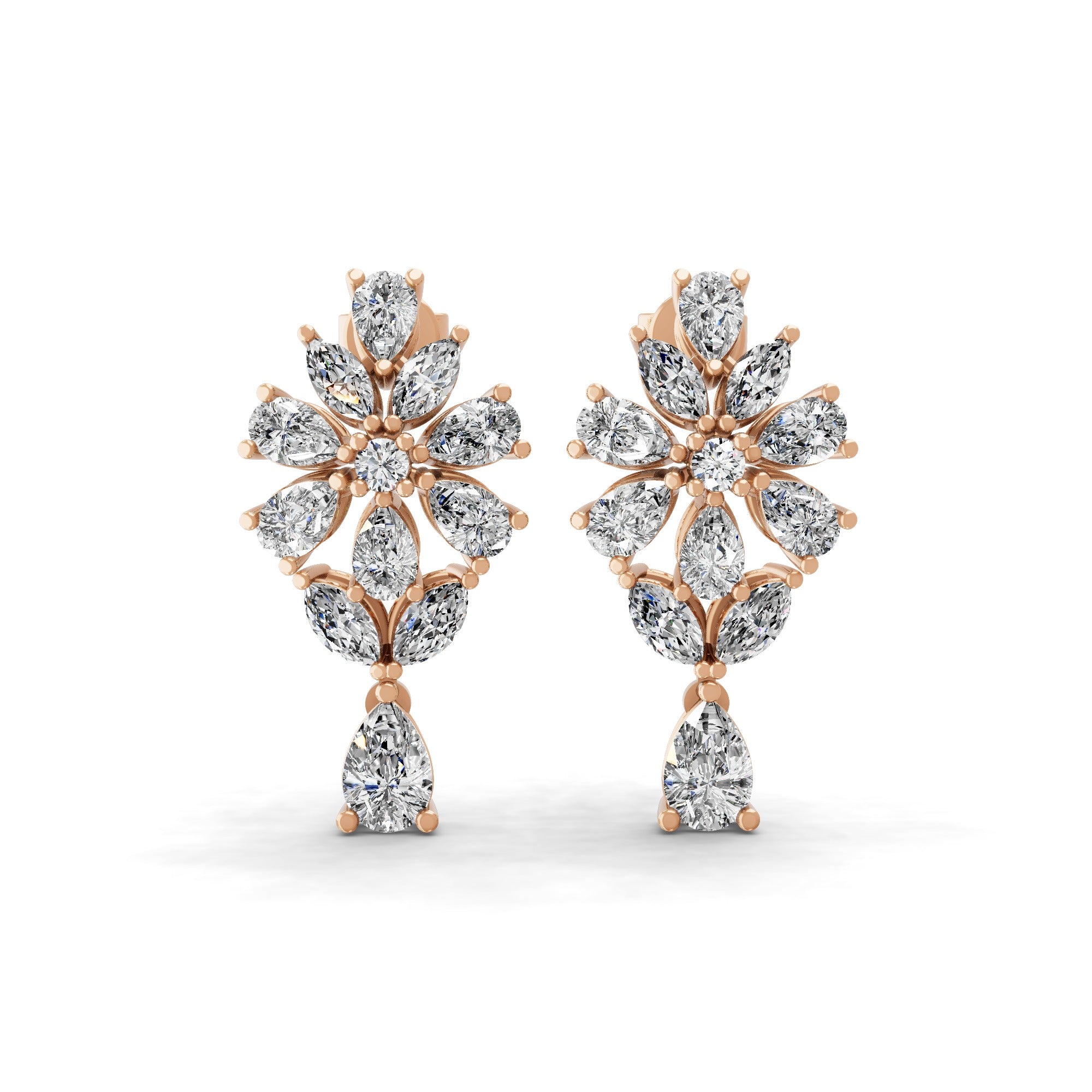 Radiant Cluster Drop Earrings 14K Fine Gold 3.27Ct Lab Grown Diamond