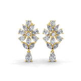 Radiant Cluster Drop Earrings 14K Fine Gold 3.27Ct Lab Grown Diamond