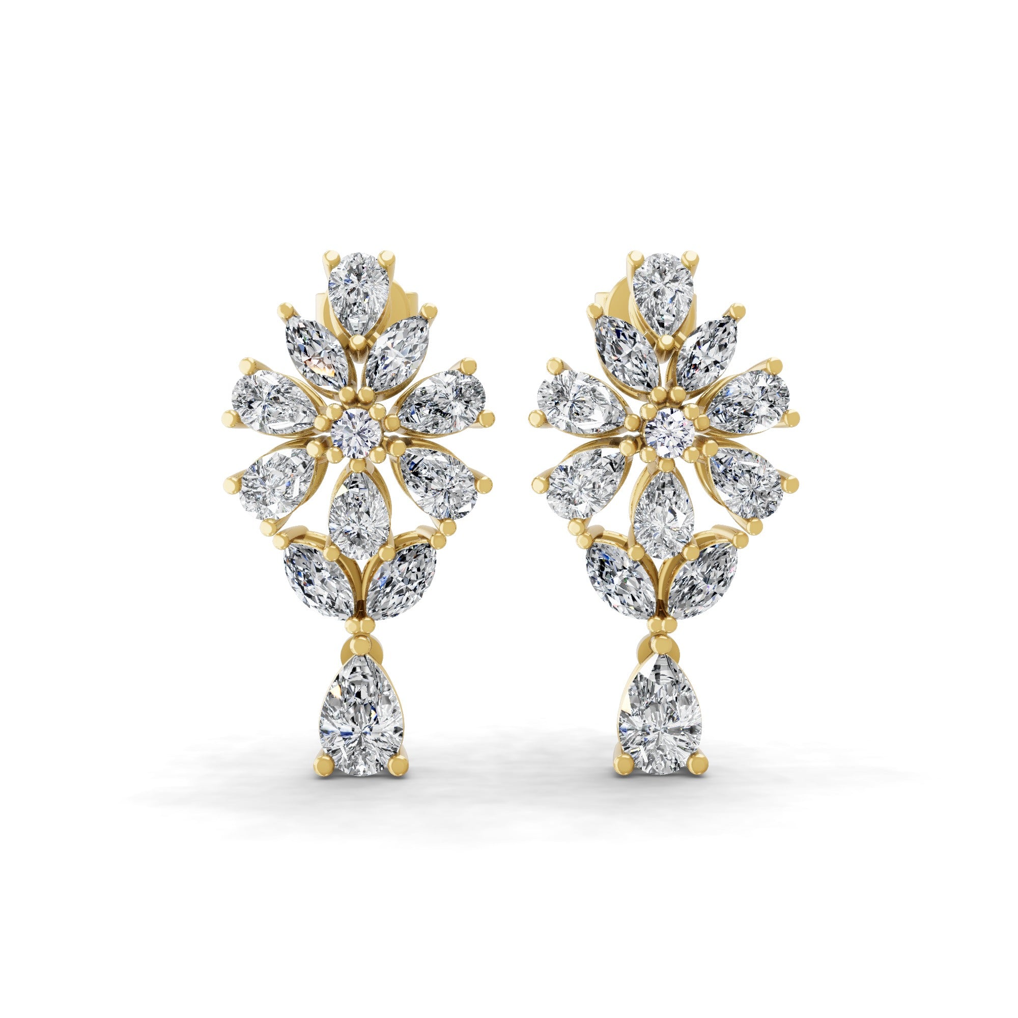 Radiant Cluster Drop Earrings 14K Fine Gold 3.27Ct Lab Grown Diamond