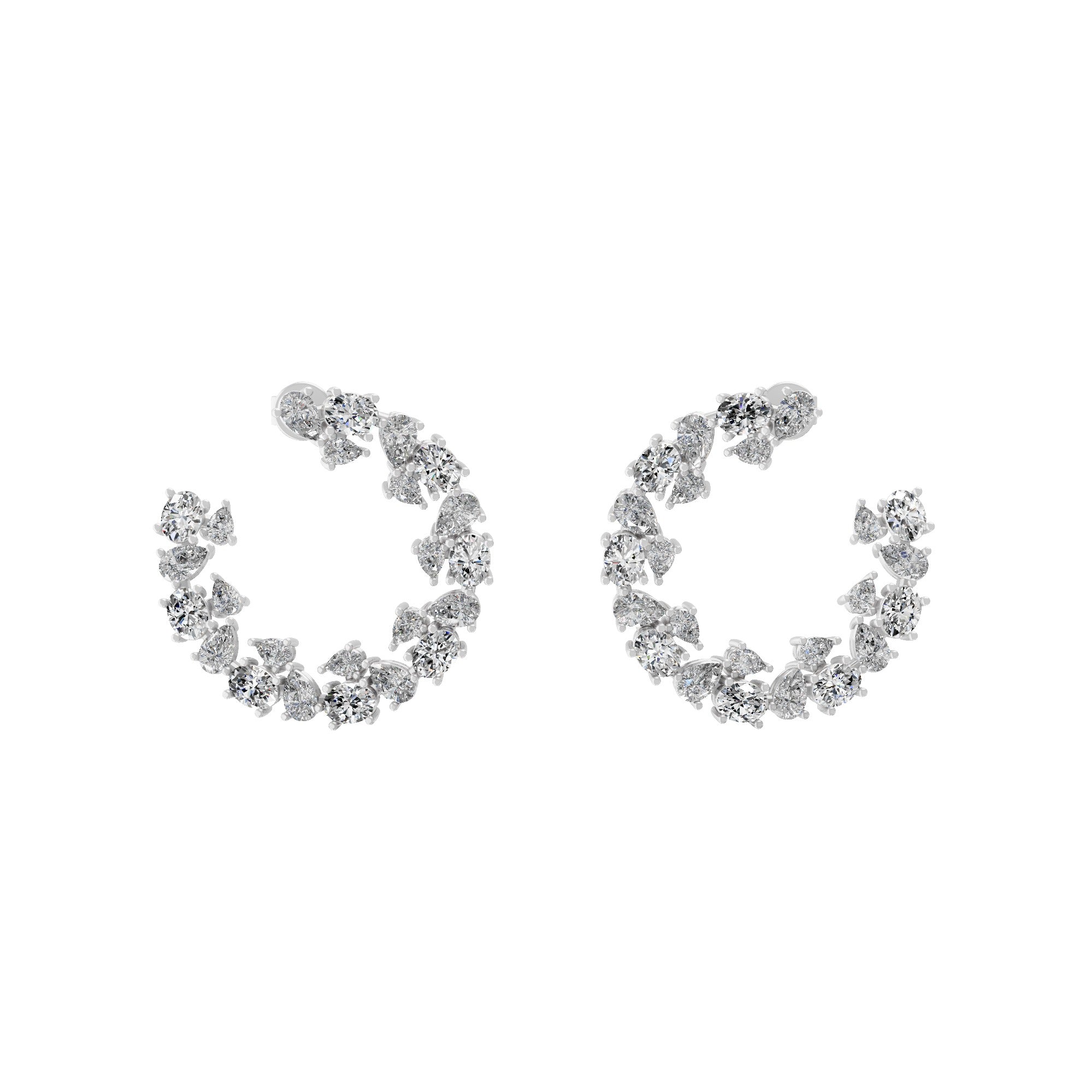 Lab Grown Diamond Trilogy Round curve Hoop Earrings 14K Fine Gold 3.68Ct