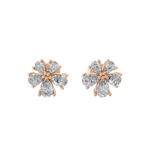 Lab Grown Diamond 0.66Ct Flower Cluster Stud Earrings 14K Fine Gold