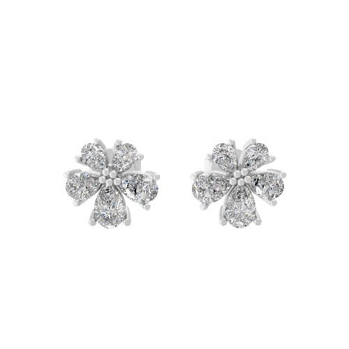 Lab Grown Diamond 0.66Ct Flower Cluster Stud Earrings 14K Fine Gold
