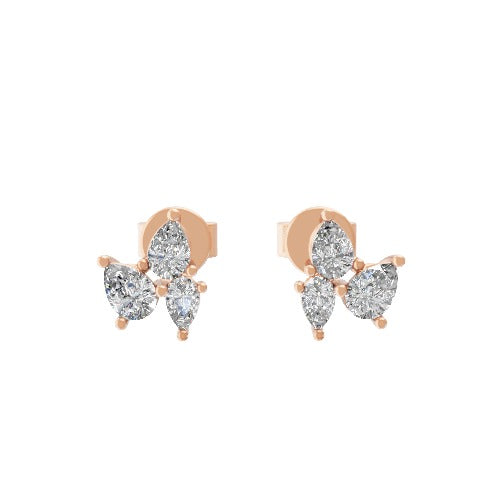 Trio of Pear Cut Lab Grown Diamond 0.39Ct Stud Earrings 14K Fine Gold