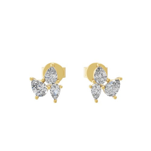 Trio of Pear Cut Lab Grown Diamond 0.39Ct Stud Earrings 14K Fine Gold