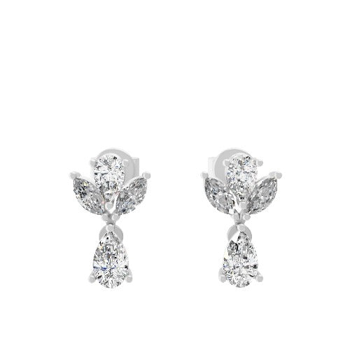 Marquise Cut Cluster Studded Drop Earrings Lab Grown Diamond 1.23Ct 14K Gold