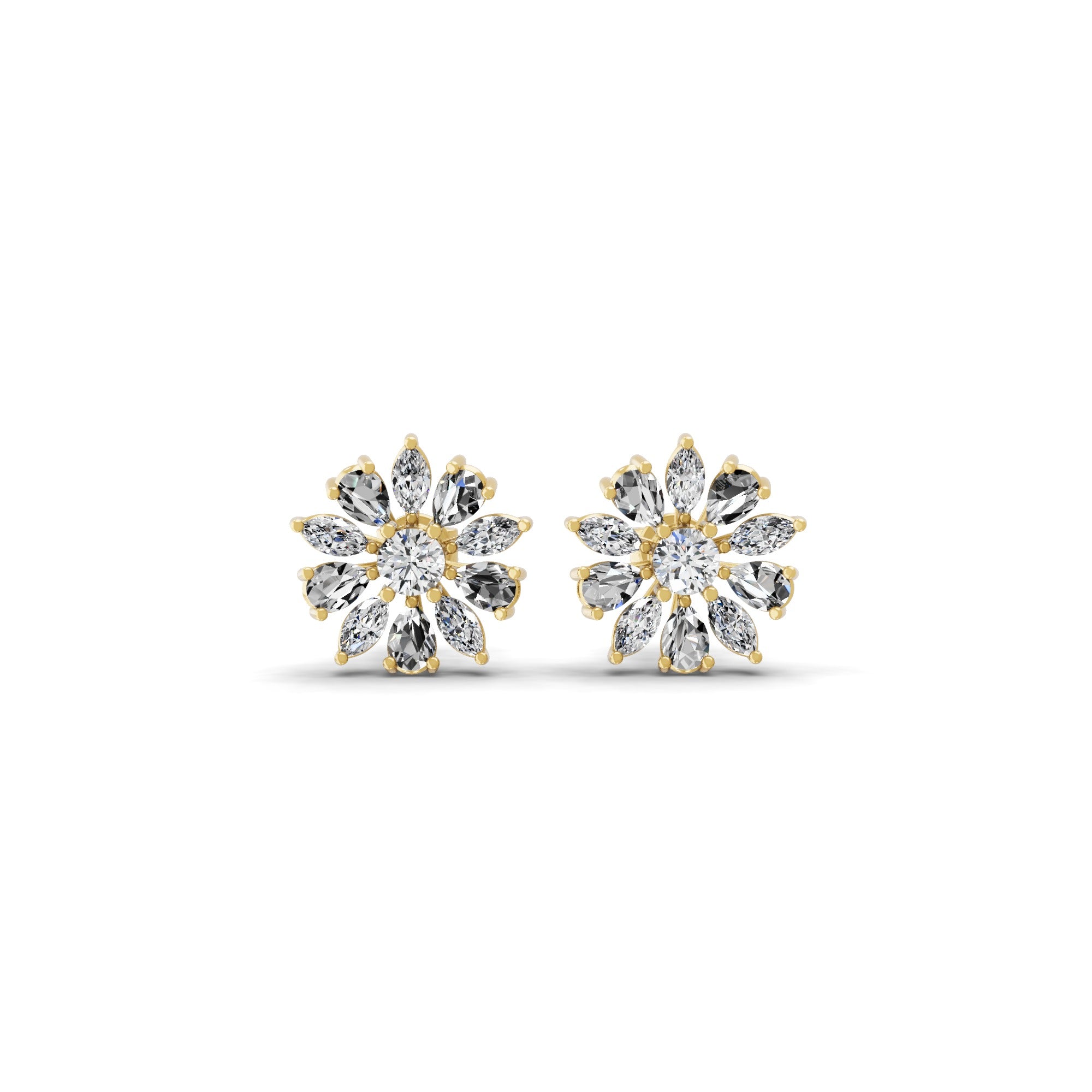 14K Fine Gold Bloomed Stud Earrings Lab Grown Diamond 2.32Ct