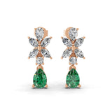 1.64 TCW Pear Emerald Lab Grown Multi Shape Diamond White Gold Stud Earring