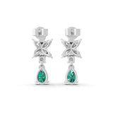 1.64 TCW Pear Emerald Lab Grown Multi Shape Diamond White Gold Stud Earring