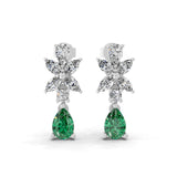 1.64 TCW Pear Emerald Lab Grown Multi Shape Diamond White Gold Stud Earring
