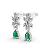1.64 TCW Pear Emerald Lab Grown Multi Shape Diamond White Gold Stud Earring