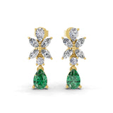 1.64 TCW Pear Emerald Lab Grown Multi Shape Diamond White Gold Stud Earring