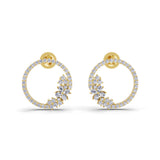 Lab Grown Diamond 1.91Ct Circle Floral Cluster Earrings 14K Fine Gold