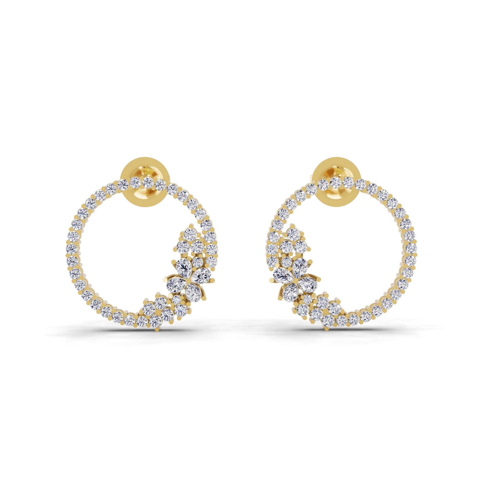 Lab Grown Diamond 1.91Ct Circle Floral Cluster Earrings 14K Fine Gold