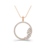 Pave Circle Lab Grown Diamond Pendant Necklace 1.62Ct 14K Fine Gold