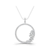 Pave Circle Lab Grown Diamond Pendant Necklace 1.62Ct 14K Fine Gold