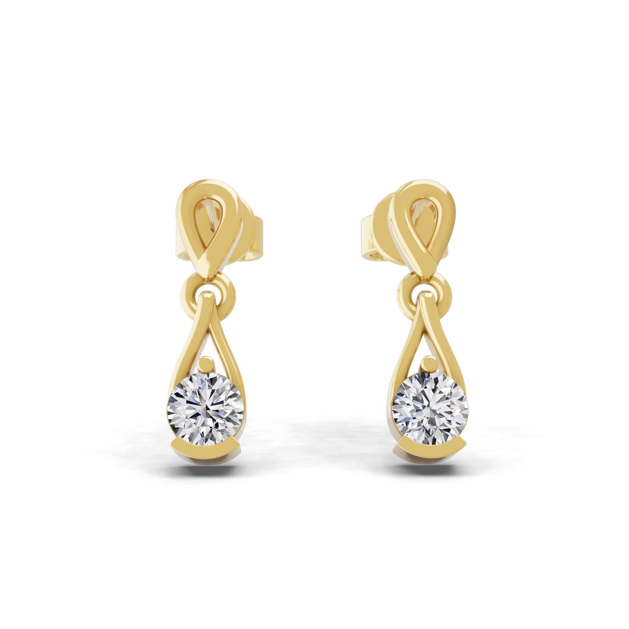 Lab Grown Diamond Solitaire Dangle Drop Earrings 14K Fine Gold 0.30Ct